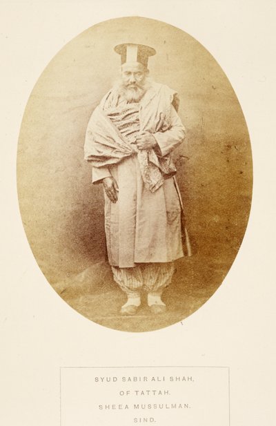 Syud Sabir Ali Shah, van Tattah, Sheea Moslim, Sind, uit Het Volk van India, door J. Forbes Watson, gepubliceerd 1868 door English Photographer